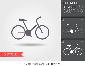 Bicycle. Outline icon with editable stroke. Linear symbol of travel with shadow.