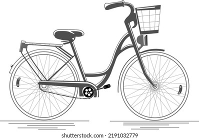 
Bicycle Outline Stock Illustration - Basket, Bicycle, Bicycle Basket- Black and white vector
