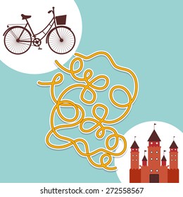 bicycle and Palace labyrinth game for Preschool Children. Vector