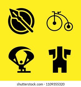bicycle, parachute, spear and wetsuit vector icon set. Sample icons set for web and graphic design