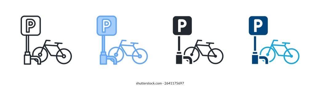 Bicycle Park Icon Set Multiple Style. Design In Outline, Blue, Glyph, Dualtone