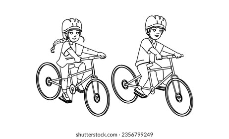 bicycle park kid vector. bike happy, summer activity, outdoor lifestyle, childhood leisure, person children bicycle park kid character. people black line illustration