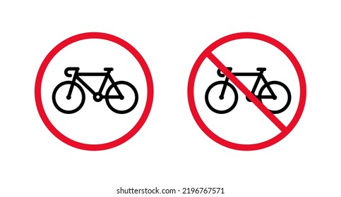 Bicycle parking area icon set. Red prohibition bicycle parking sign