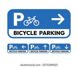 Bicycle Parking with Arrow Sign - High-Quality Vector Art for Clear Direction and Parking Indication, Including Right, Left, Forward, and Backward