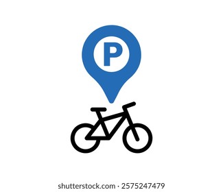 Bicycle Parking with Blue Pin Symbol - Best Quality Vector Art Indicating Bike Parking Locations