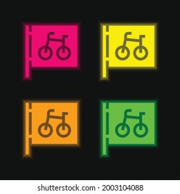 Bicycle Parking four color glowing neon vector icon