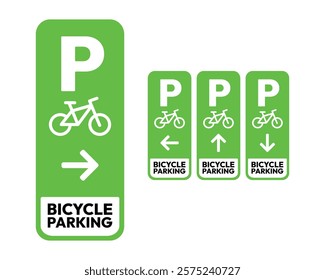 Bicycle Parking Green Vertical Sign with Arrow - Best Quality Vector Art Indicating Right, Left, Forward, and Backward Directions for Cyclists