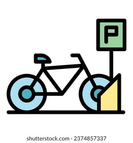 Vector de contorno del icono de estacionamiento para bicicletas. Parque de bicicletas. Color del lugar del área