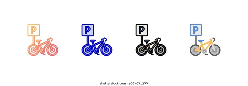 Conjunto de iconos de estacionamiento de bicicletas colección de estilo múltiple
