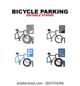 Bicycle Parking icon symbol set of outline, solid, flat and filled outline style. Isolated on white background. Editable stroke vector icon.