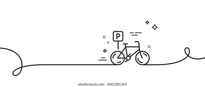 Icono de la línea de estacionamiento de bicicletas. Una línea continua con rizo. Señal de parque de bicicletas. Símbolo de lugar de transporte público. Estacionamiento de bicicletas de un solo contorno de cinta. Patrón de curva de bucle. Vector