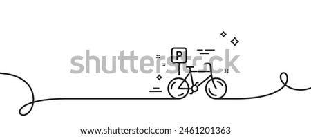 Bicycle parking line icon. Continuous one line with curl. Bike park sign. Public transport place symbol. Bicycle parking single outline ribbon. Loop curve pattern. Vector