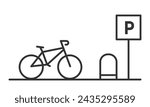 Bicycle parking linear icon. Parking space zone. Bike rack. Vector illustration