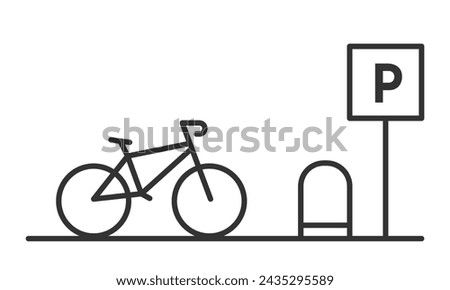 Bicycle parking linear icon. Parking space zone. Bike rack. Vector illustration