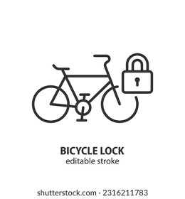 Bicycle parking lock line icon. Bike padlock outline vector symbol. Theft protection illustration. Editable stroke.