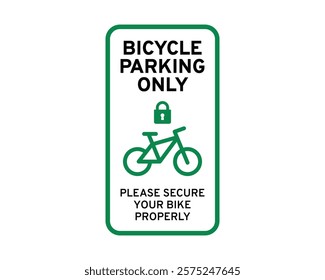 Bicycle Parking Only. Please Secure Your Bike Properly - High-Quality Vector Art for Indicating Exclusive Bike Parking Zones and Security Instructions