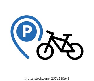 Bicycle Parking with Pin Symbol - High-Quality Vector Art for Indicating Bike Parking Locations in Urban and Public Spaces