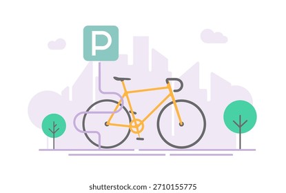 Icono de área de estacionamiento de bicicletas Vector de dibujos animados planos ilustración de Diseño gráfico moderno, letrero de soporte de cicloparque urbano de calle mínima Imagen de moda limpia simple