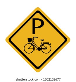 Bicycle parking sign. Black vector illustration on yellow background.