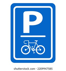 bicycle parking sign, white on blue background, vector icon
