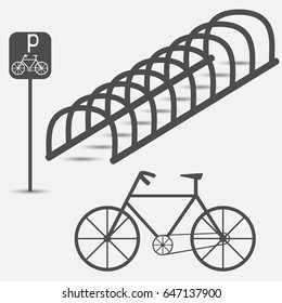 自転車の駐輪場 グレーの影と簡単なグラフィックスフラットイラスト のベクター画像素材 ロイヤリティフリー Shutterstock