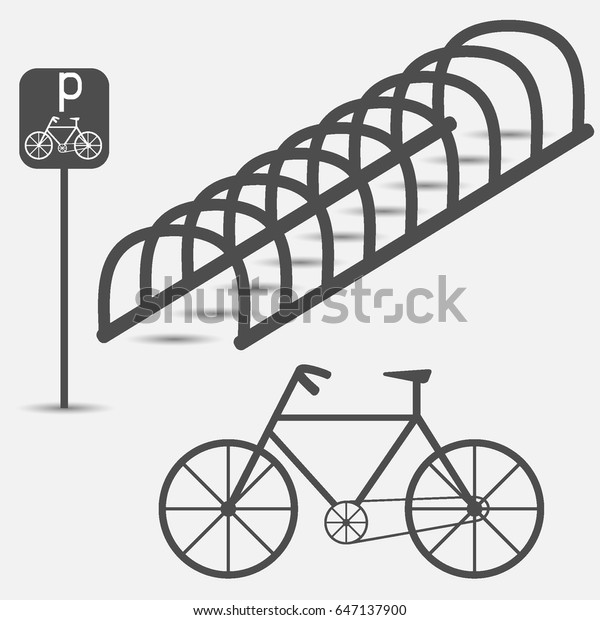 自転車の駐輪場 グレーの影と簡単なグラフィックスフラットイラスト のベクター画像素材 ロイヤリティフリー