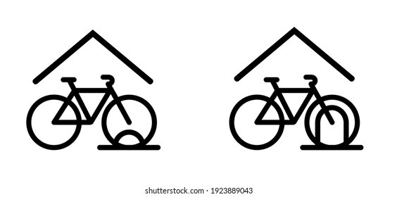 Bicycle parking space zone or bike rack. Sport cyclist banner. Cycling icon. Flat vector bike to parking stand area sign.  