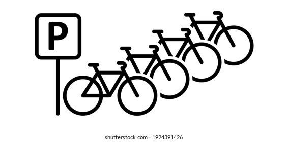 Bicycle Parking Space Zone Or Bike Rack. Sport Cyclist Banner. Cycling Icon. Flat Vector Bike To Parking Stand Area Sign.  