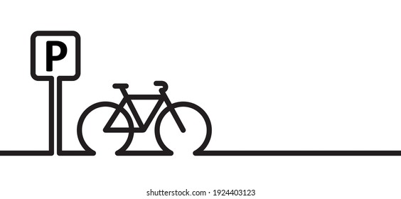 Bicycle Parking Space Zone Or Bike Rack. Sport Cyclist Banner. Cycling Icon. Flat Vector Bike To Parking Stand Area Sign.  Line Pattern