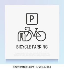 Bicycle parking thin line icon. Modern vector illustration.