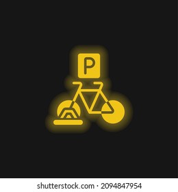 Bicycle Parking yellow glowing neon icon