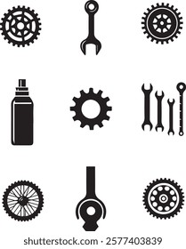 Bicycle parts bundle silhouette icon vector art illustration