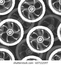 Bicycle parts. Pattern made of cast sports bicycle wheels.