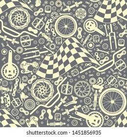 Bicycle parts. Seamless pattern. Vector image.