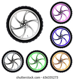 Bicycle parts. A set of sport tuning colored bicycle wheels.
