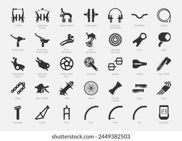 Bicycle Parts Vector Icon Set in Glyph Style