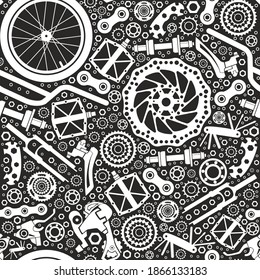 Bicycle parts. Vector images seamless pattern. Sports, transport.