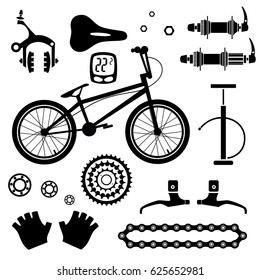 Bicycle parts. Vector set.