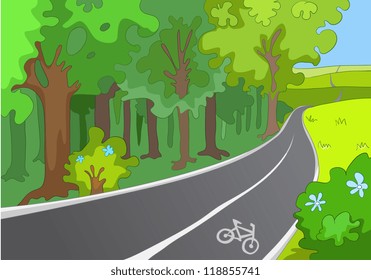 Bicycle Path. Cartoon Background. Vector Illustration EPS 10.