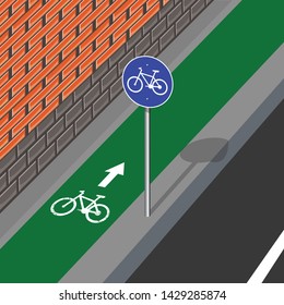 bicycle path or track, empty sidewalk and street, vector illustration