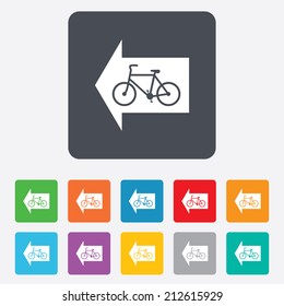 Bicycle path trail sign icon. Cycle path. Left arrow symbol. Rounded squares 11 buttons. Vector