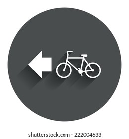 Bicycle path trail sign icon. Cycle path. Left arrow symbol. Circle flat button with shadow. Modern UI website navigation. Vector