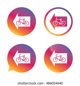 Bicycle path trail sign icon. Cycle path. Left arrow symbol. Gradient buttons with flat icon. Speech bubble sign. Vector