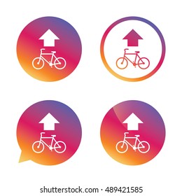 Bicycle path trail sign icon. Cycle path. Up straight arrow symbol. Gradient buttons with flat icon. Speech bubble sign. Vector