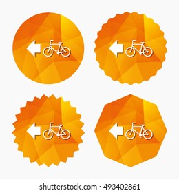 Bicycle path trail sign icon. Cycle path. Left arrow symbol. Triangular low poly buttons with flat icon. Vector