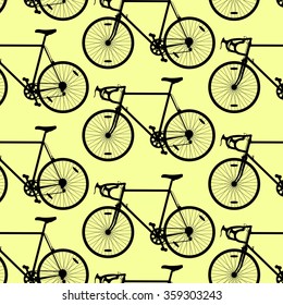 Bicycle pattern wallpaper vintage retro vector background concept yellow