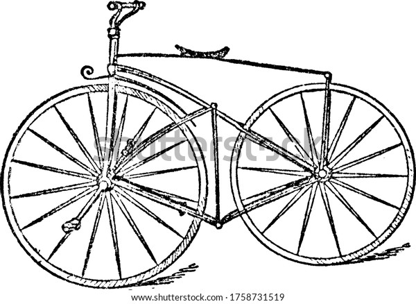 Bicycle, a pedal-driven, human-powered\
vehicle with two wheels attached to a frame, one behind the other,\
vintage line drawing or engraving\
illustration.