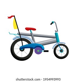 A bicycle with pedals on two wheels in a cartoon style is isolated on a white background. Vector illustration, car for kids. Vector illustration