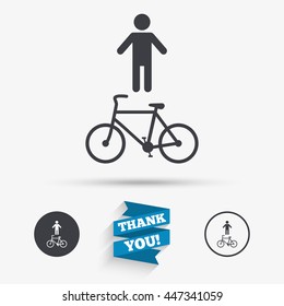 Bicycle And Pedestrian Trail Sign Icon. Cycle Path Symbol. Flat Icons. Buttons With Icons. Thank You Ribbon. Vector