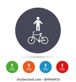 Bicycle and pedestrian trail sign icon. Cycle path symbol. Round colourful buttons with flat icons. Vector